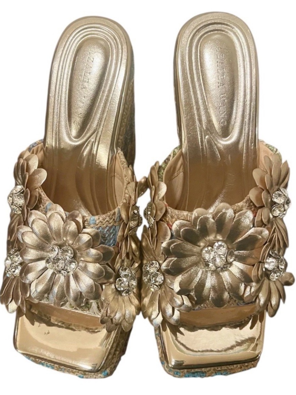 Gold Floral Embellished Wedge Sandals - Women - Picture 4 of 7